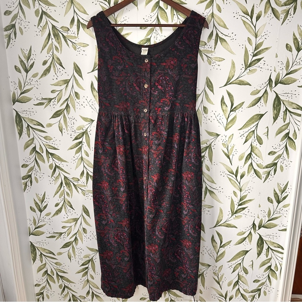 L.L. Bean Vintage Corduroy Jumper Dress. Paisley Print. 8 Petite.